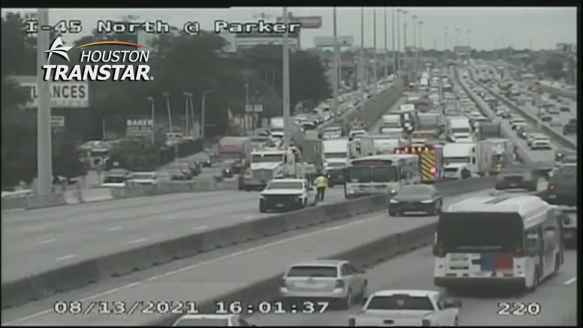 Houston police say multiple outbound lanes are shut down.