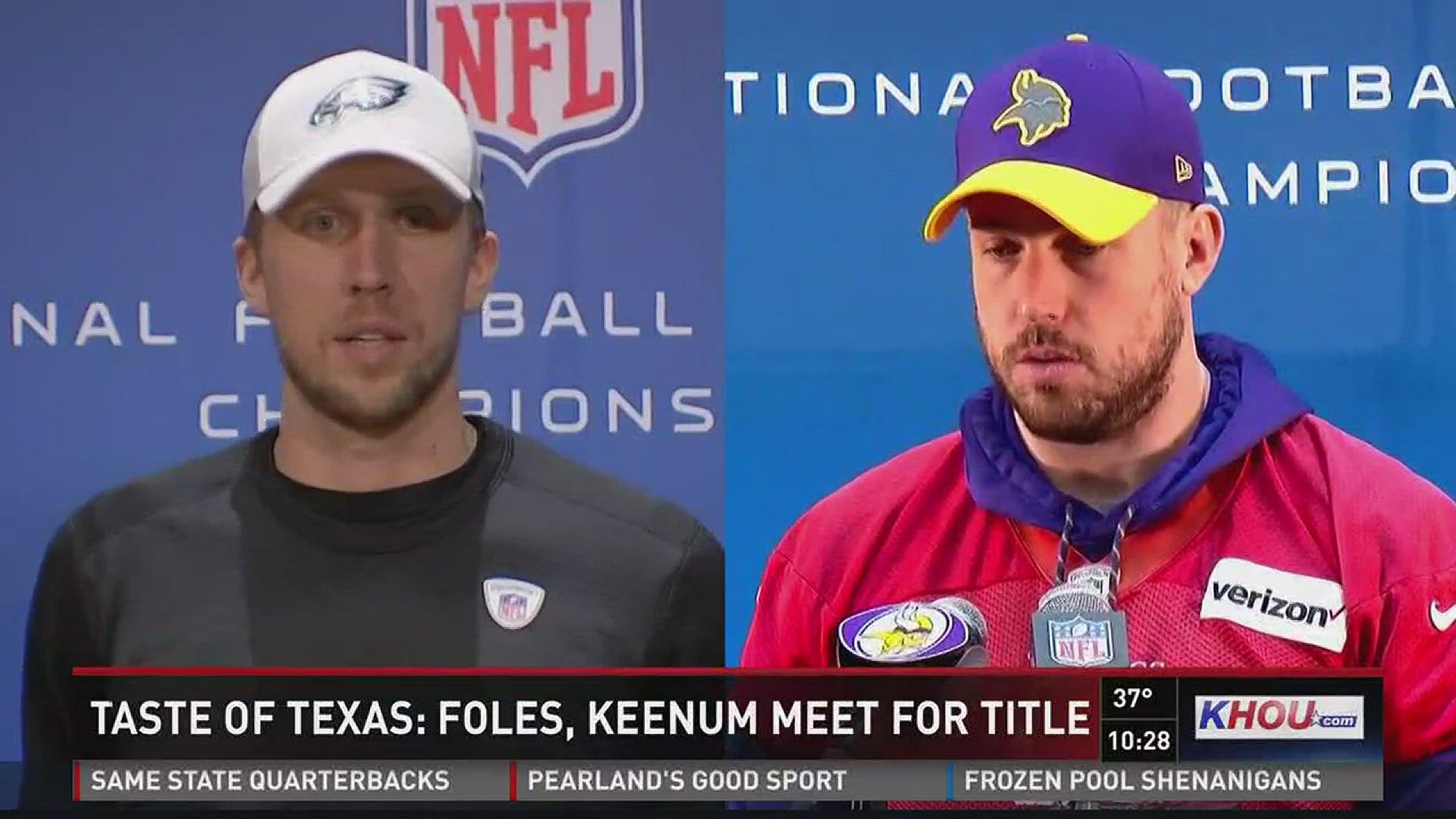 Two quarterbacks, Nick Foles and Case Keenum are both from Texas, Foles from Austin and Keenum is from Abilene, but they will face each other in the NFC Championship.
