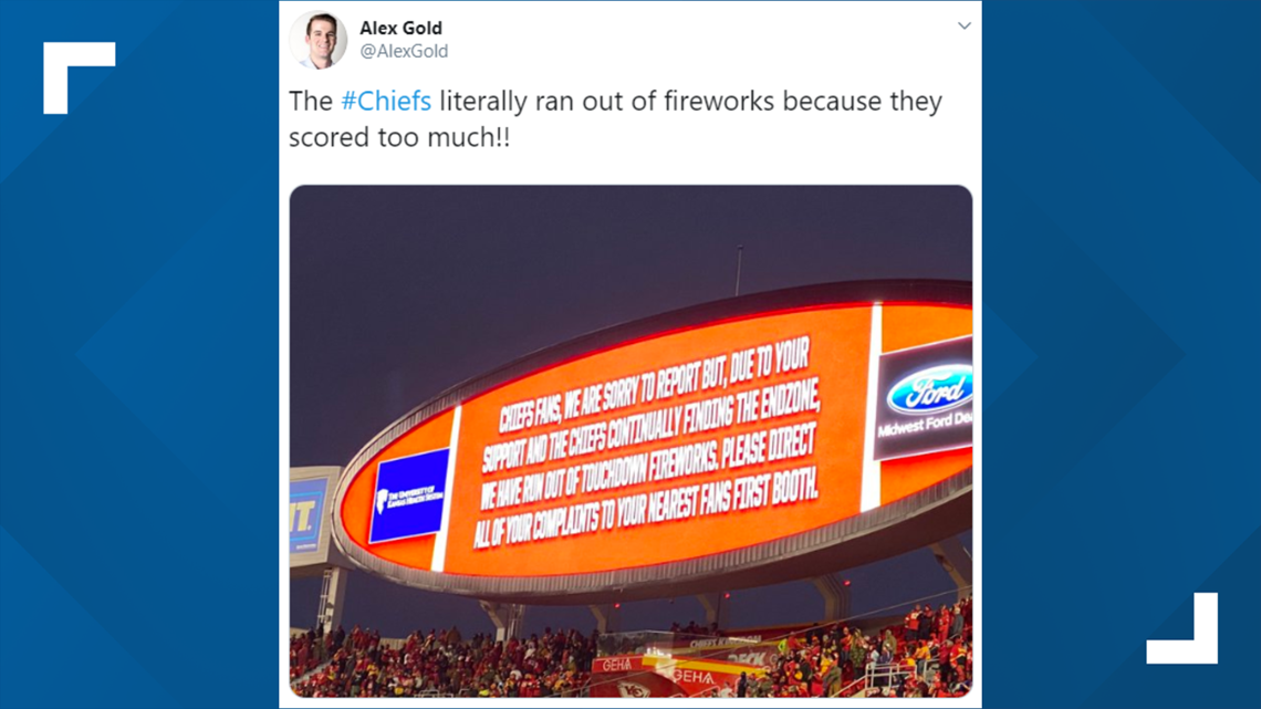 The Chiefs scored so many points they ran out of celebratory fireworks