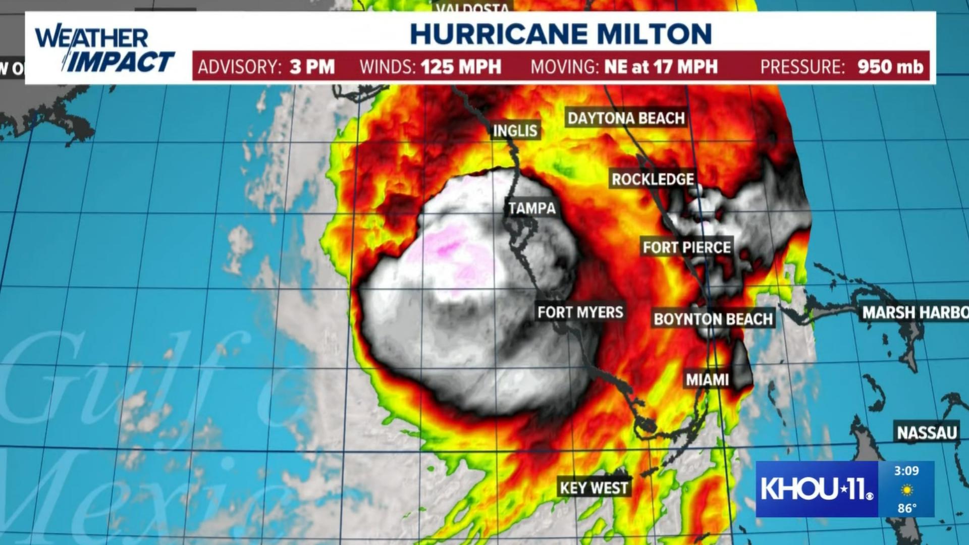 Hurricane Milton is now a Category 4 strength in the Gulf of Mexico as it heads towards a Florida landfall.