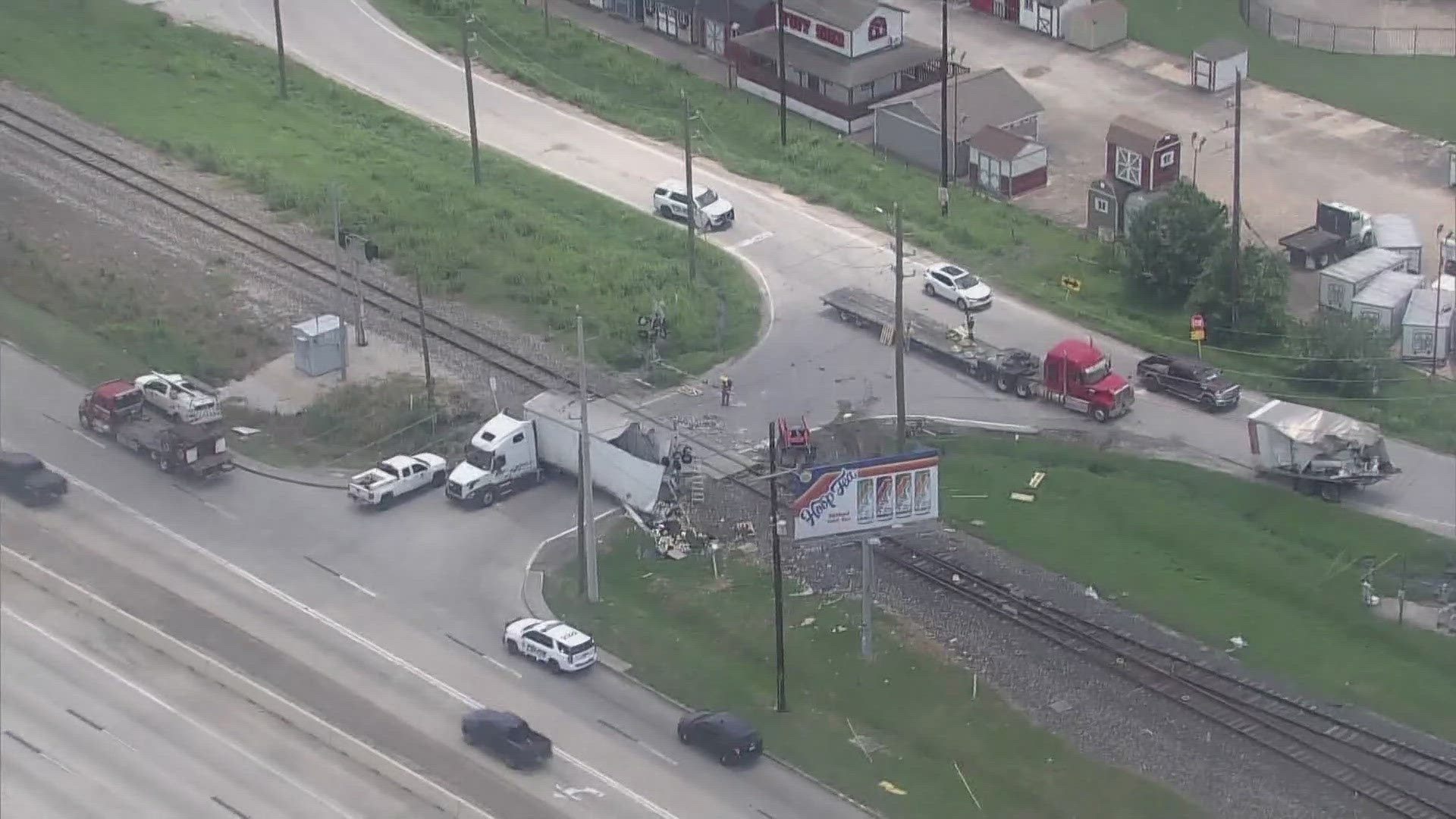 An 18-wheeler was struck by a train on the northwest side on Tuesday.