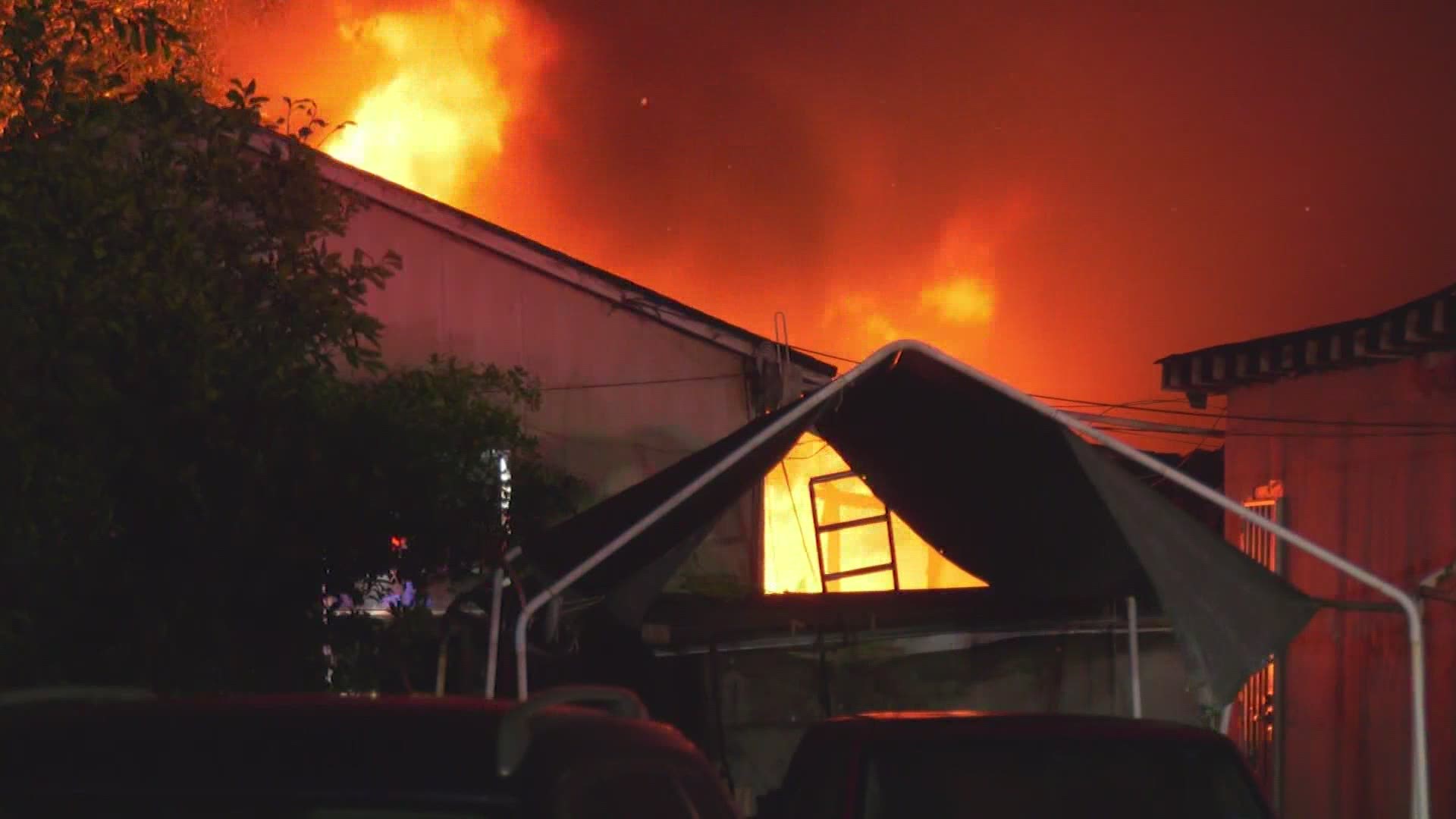 KHOU 11's Janel Forte reports that four of the buildings are a complete loss.