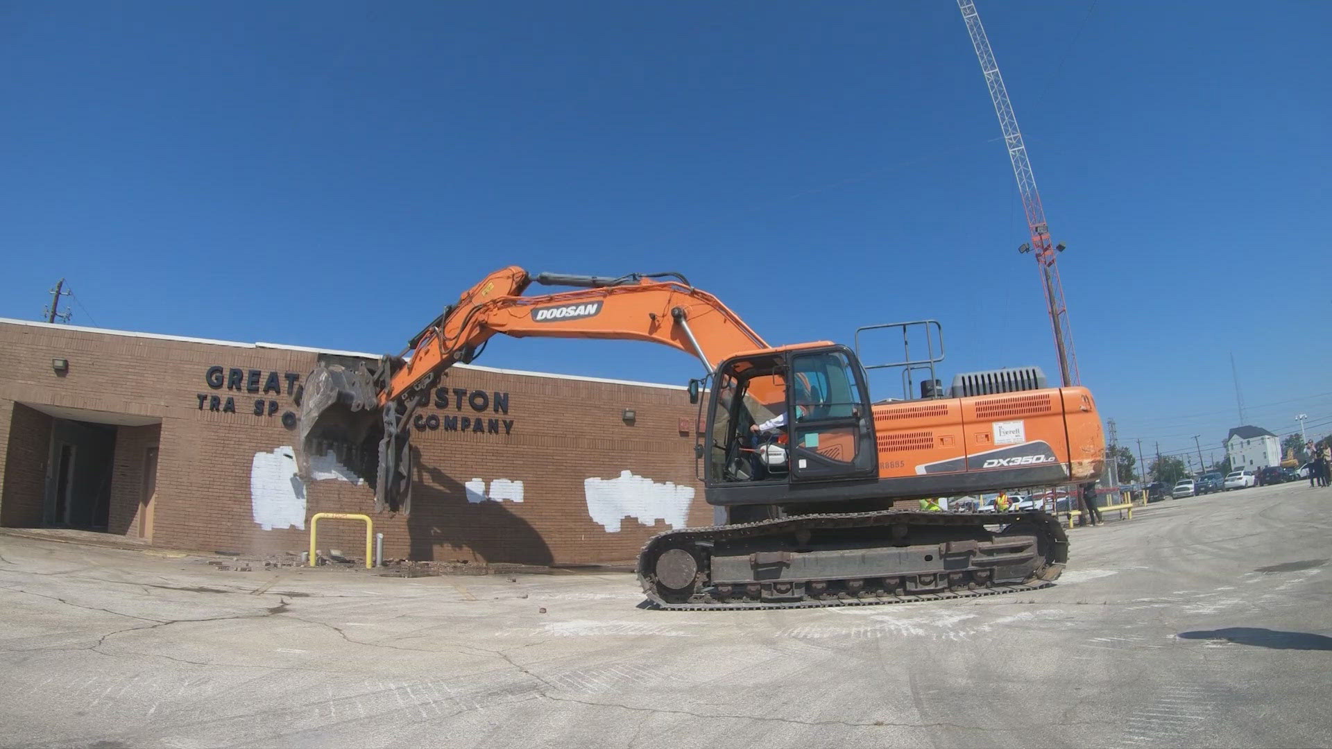 The abandoned old Yellow Cab property at the corner of Hardy and Hays is being demolished to make way for affordable housing