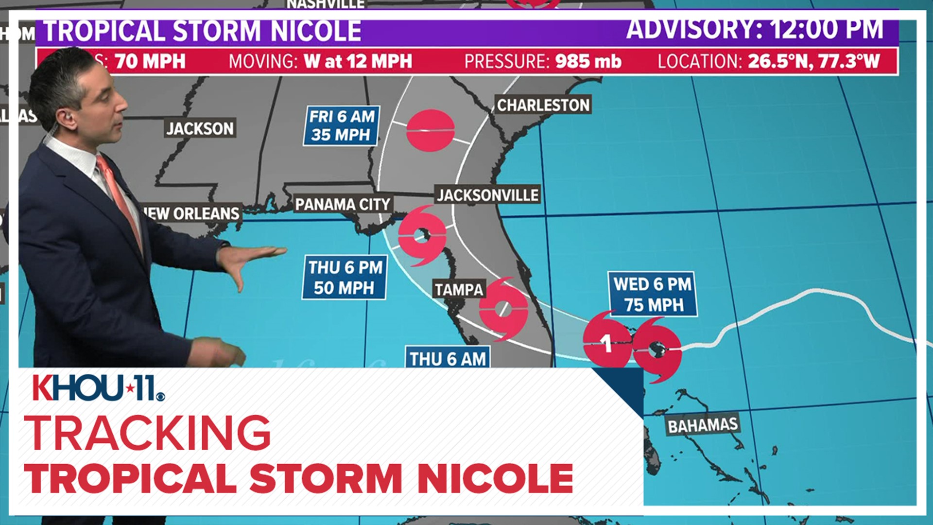 KHOU 11 meteorologist Tim Pandajis is tracking Nicole as it takes aim at Florida.