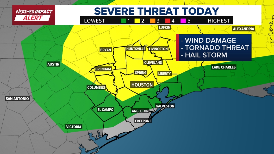 WEATHER IMPACT ALERT: Tornado Watch issued for most of the Houston area until 7 p.m