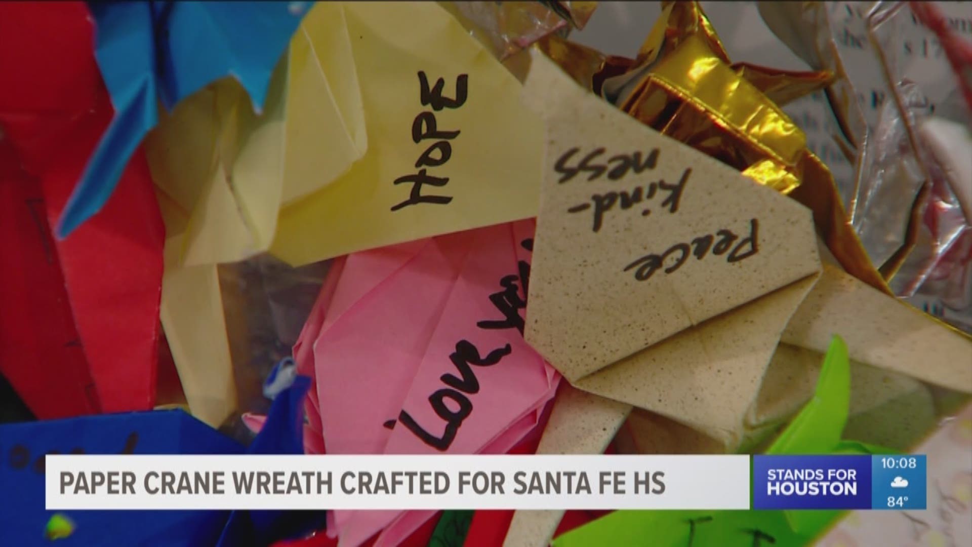 Those impacted by shooting tragedies handcrafted paper crane wreaths for those affected by the mass shooting at Santa Fe High School.