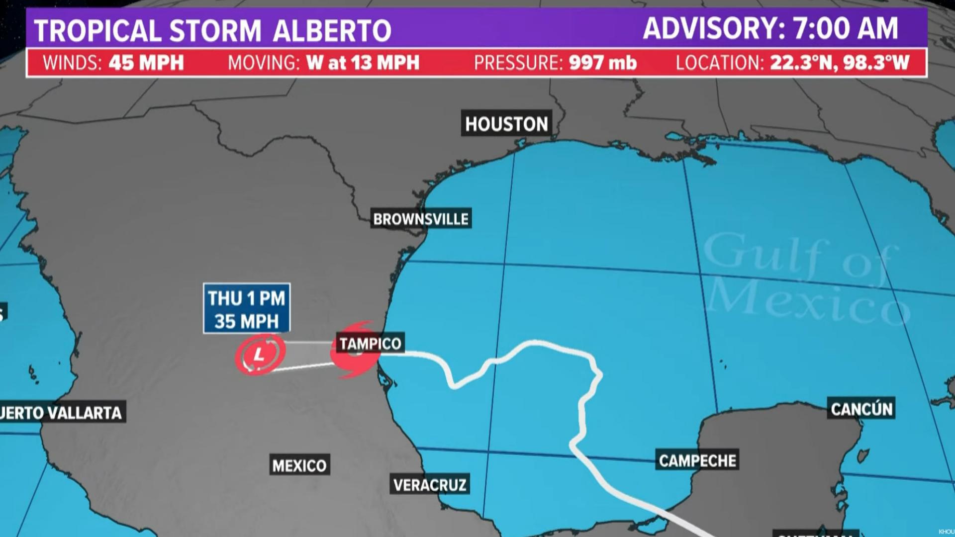 Where is Tropical Storm Alberto now?