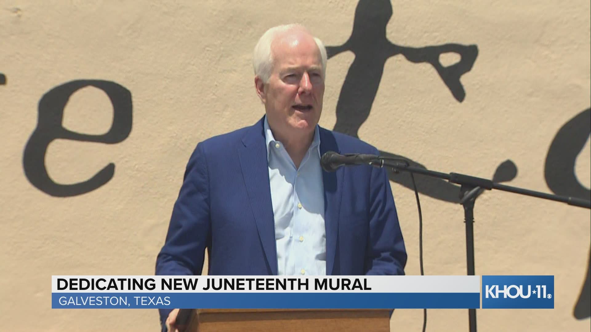 Sen. John Cornyn joined the Juneteenth Legacy Project’s dedication of the “Absolute Equality” mural Saturday in Galveston.
