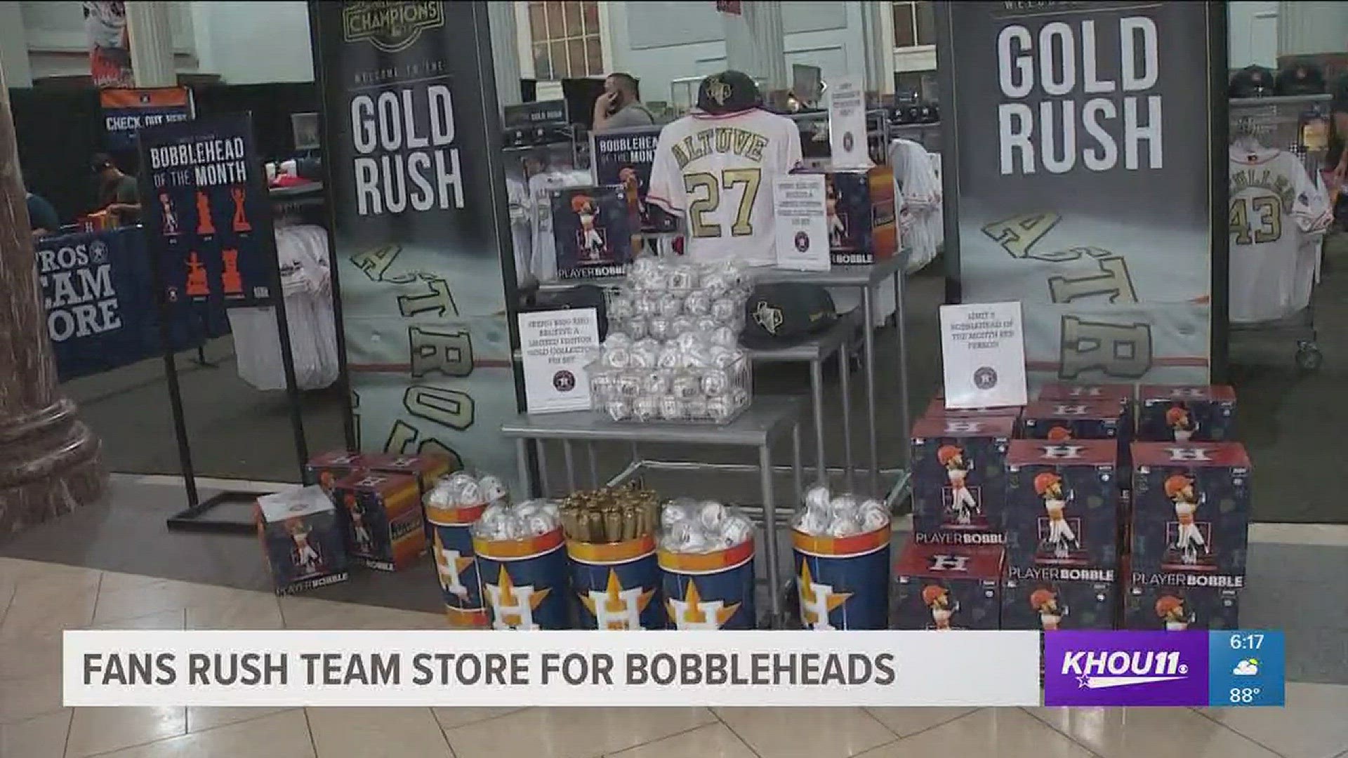 The Houston Astros rolled out new championship gear and more gold jerseys Wednesday morning. They also released new George Springer bobbleheads.