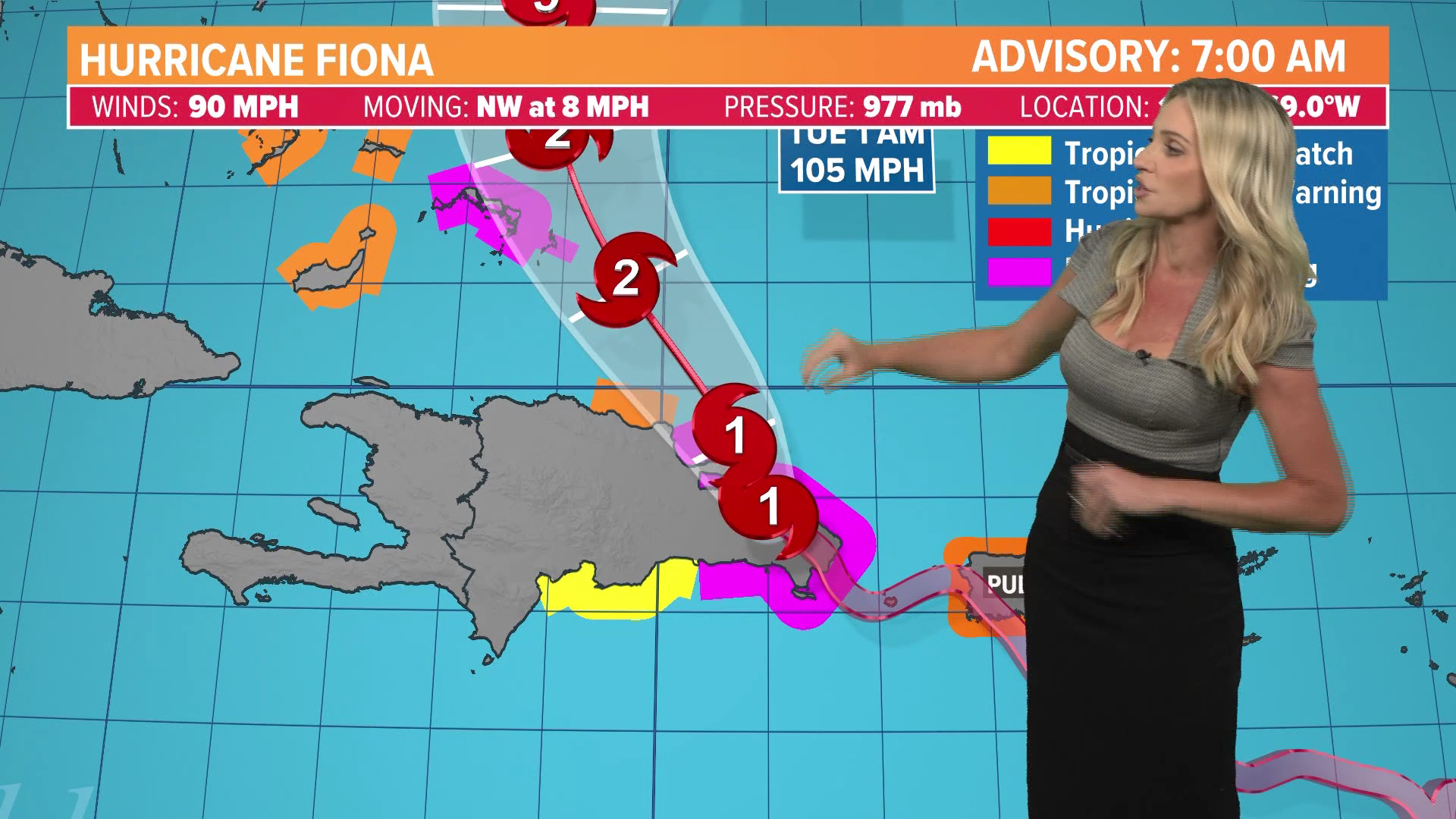 Meteorologist Chita Craft says once Hurricane Fiona hits open water again it is expected to strengthen into a Category 2 storm.