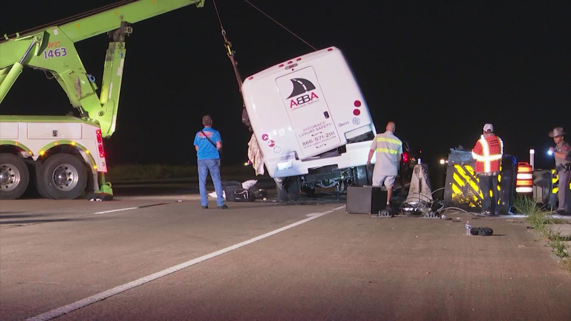 Two people were flown to area hospitals after a rollover bus crash in Waller County on Wednesday night.