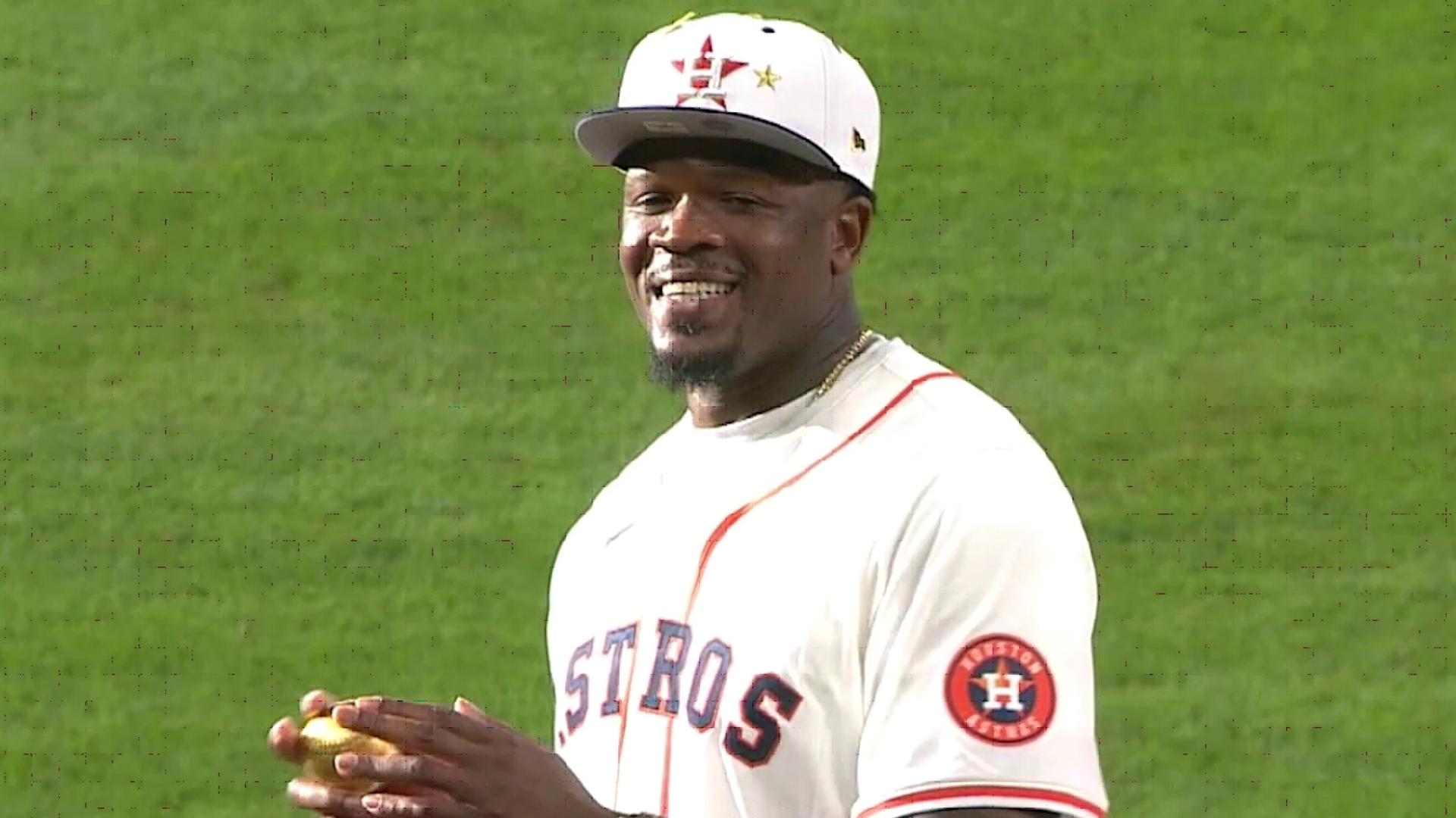 The Astros also honored Johnson with a pregame ceremony before the game ahead of his induction into the Pro Football Hall of Fame.