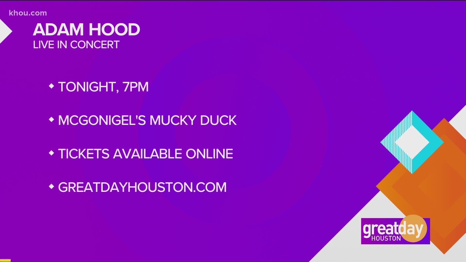 Adam Hood has a live, limited capacity concert tonight at McGonigel's Mucky Duck