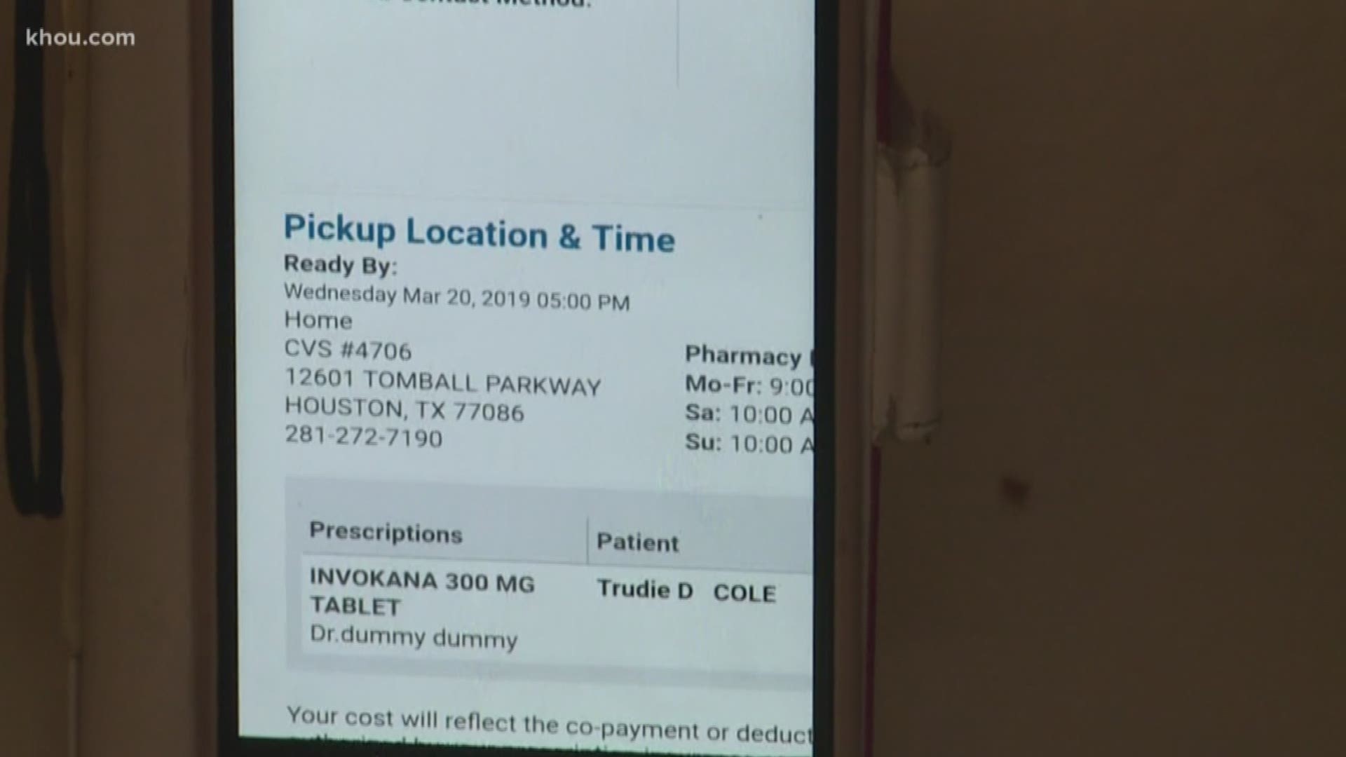 A Houston woman found her doctor's name listed as "Dummy Dummy" on her prescription on the CVS Pharmacy app.
