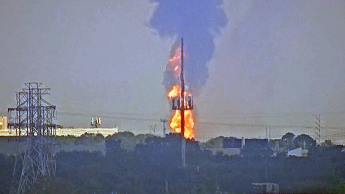 Large pipeline fire near Spencer Highway in La Porte, Texas
