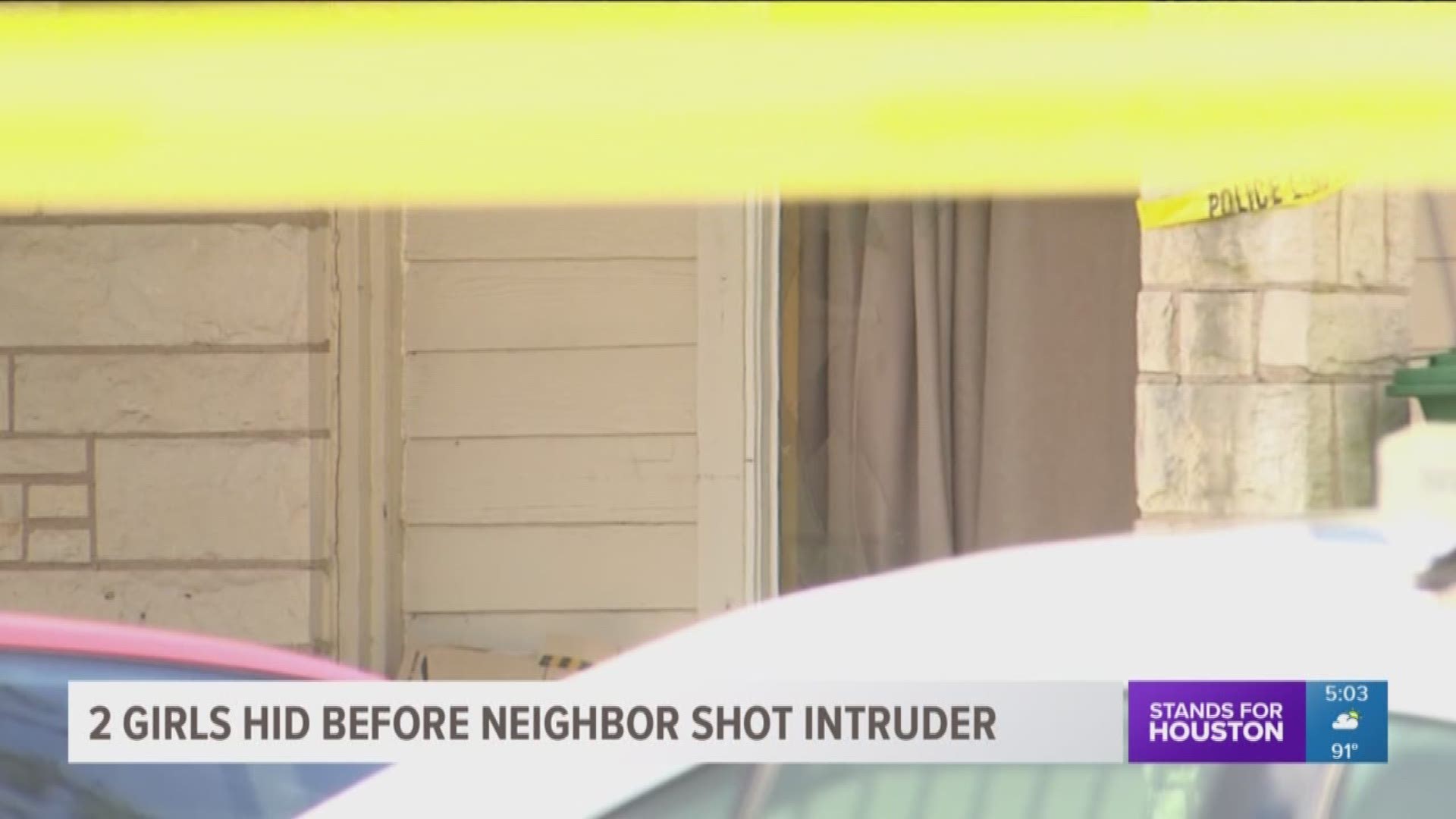 Police say a suspected burglar was shot by a neighbor outside a southeast Houston home on Tuesday morning. It happened as two young girls hid inside the home.