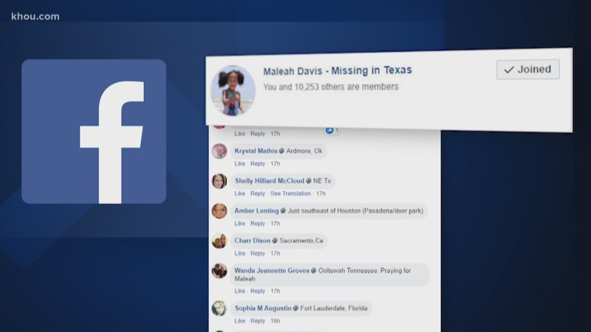 People throughout the world are joining Facebook groups dedicated to helping find 4-year-old Houston girl Maleah Davis.