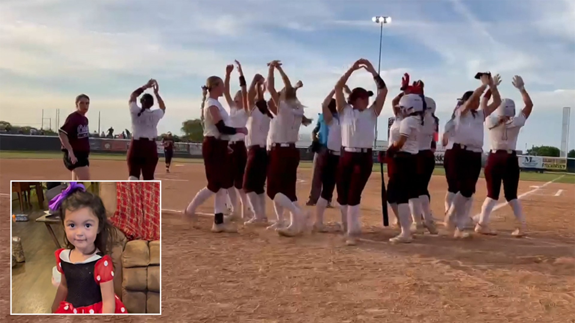 The Calallen team does a twirl at home plate after home runs. It's a twirl inspired by 5-year-old Eva Lozano.
