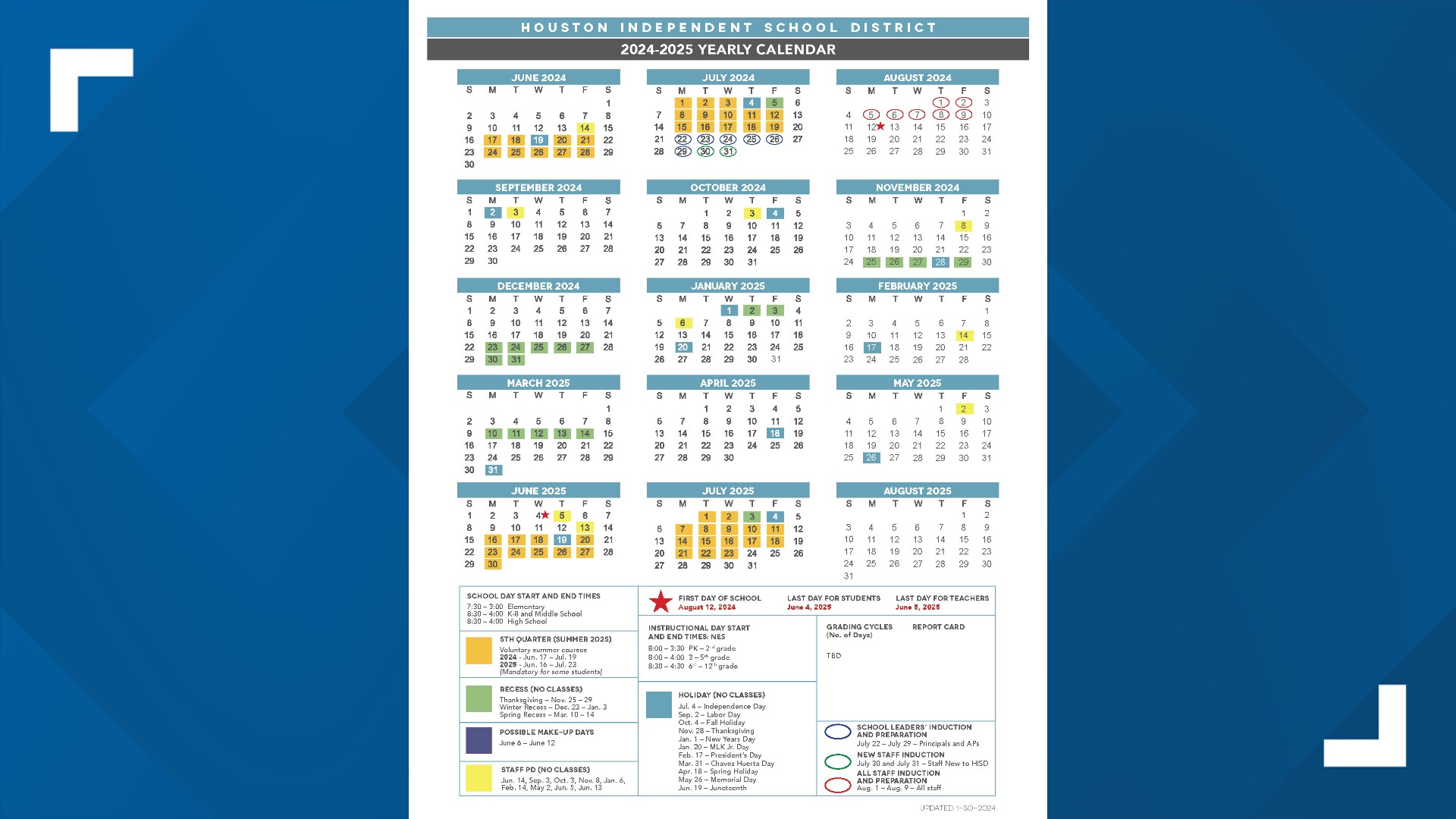 HISD releases proposed 20242025 school year calendar