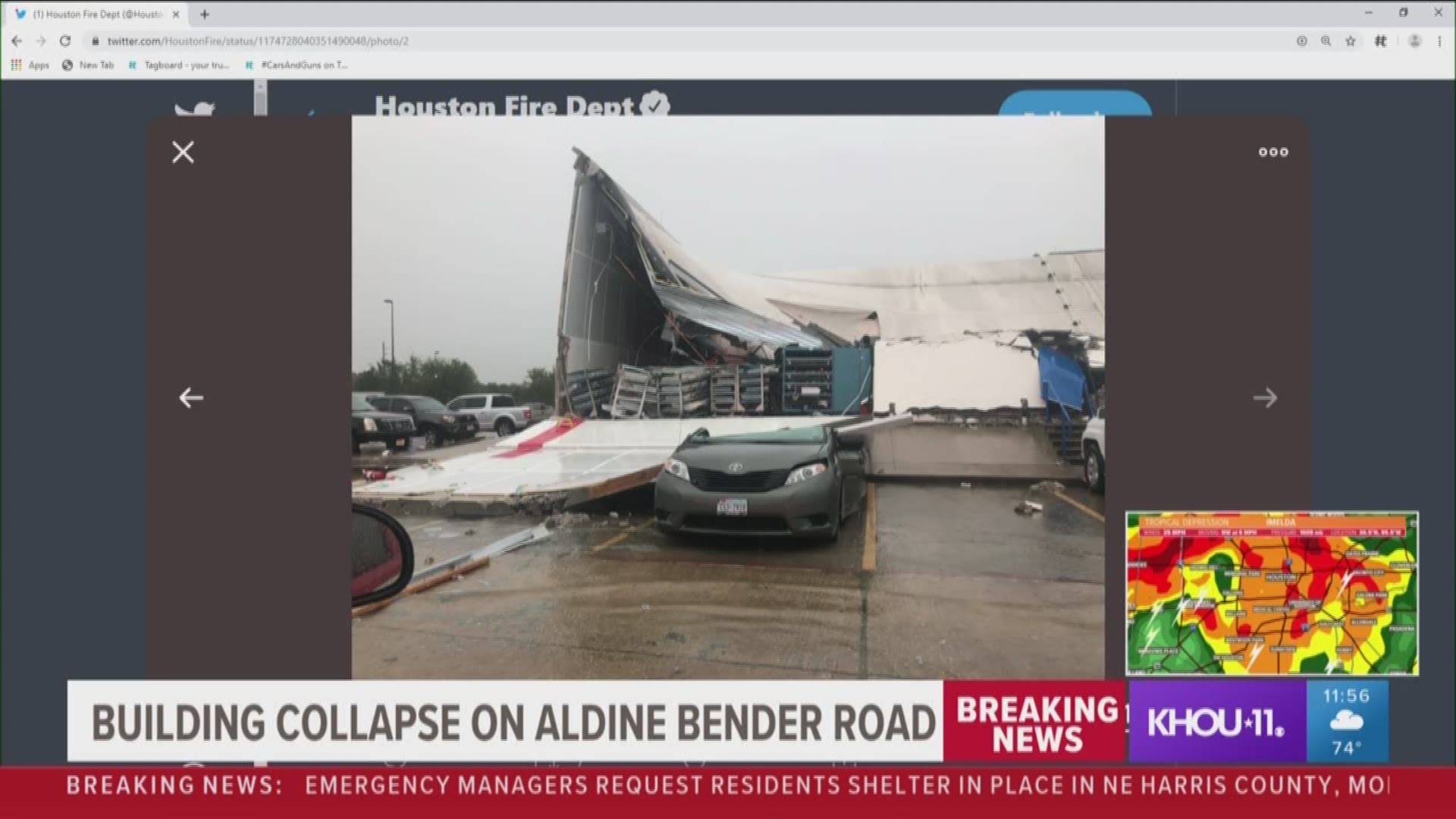 They suffered minor injuries, according to the Houston Fire Department, during a partial building collapse at a mail distribution facility on Aldine Bender.