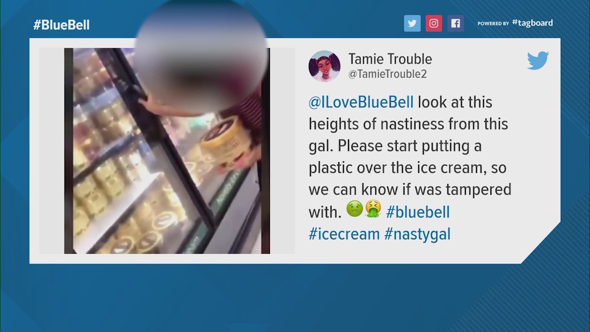 The video shows the woman appear to lick an ice cream product and then put it back in the grocery store freezer.