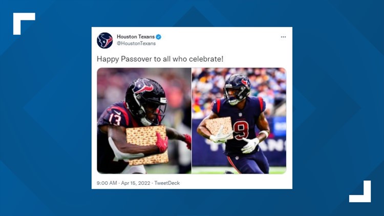 Houston Texans attempt Passover tribute. Twitter's split on whether it's funny or offensive
