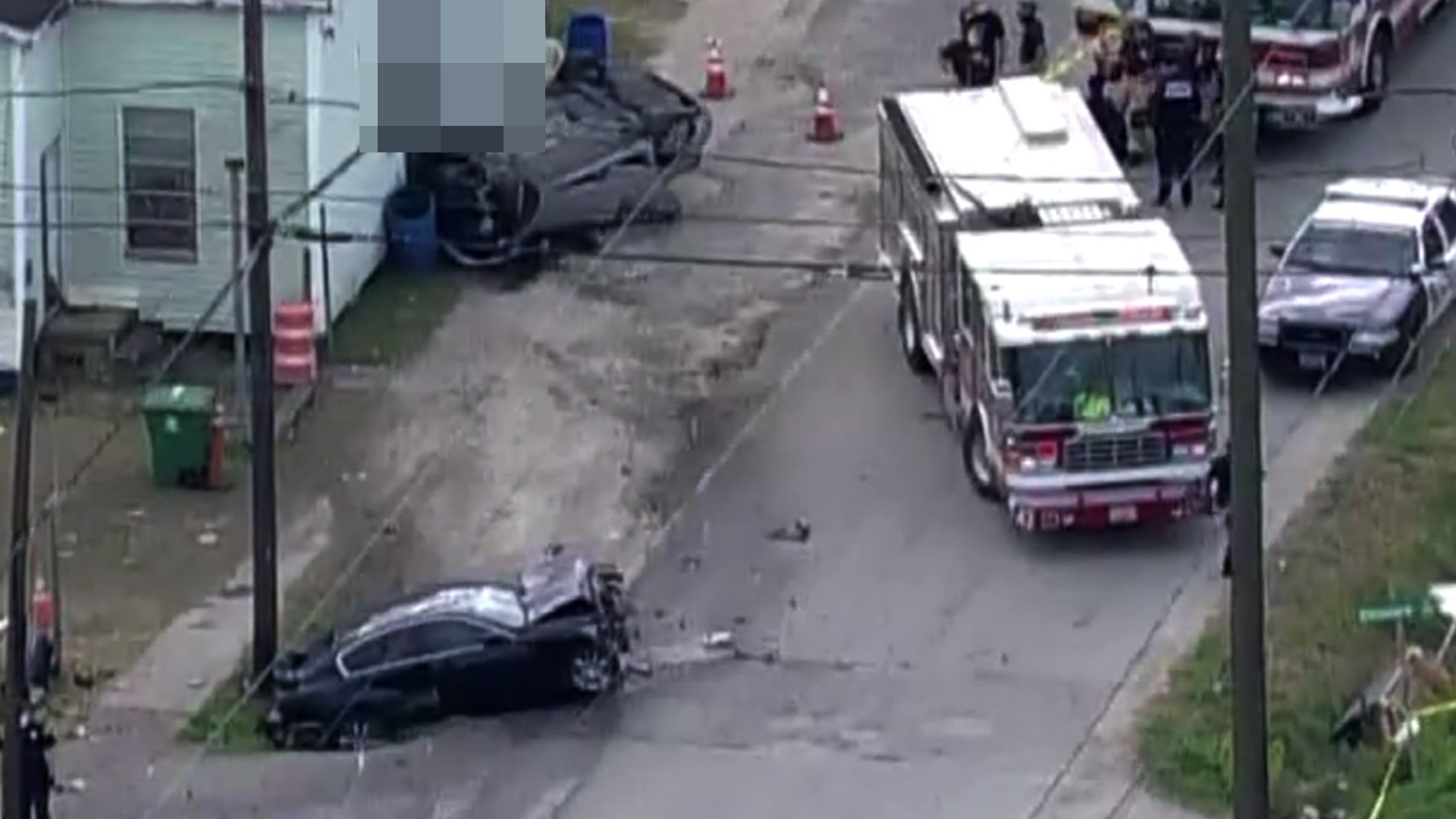 Raw video, no audio. At least 1 was killed after a crash in the 700 block of Fidelity in east Houston on Jan. 19, 2021