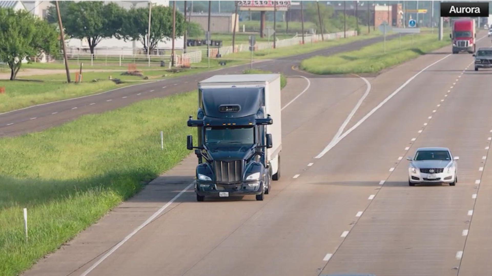 The company is Aurora and they've been practicing for four years. Now, they'll have driverless big rigs on the road with you.