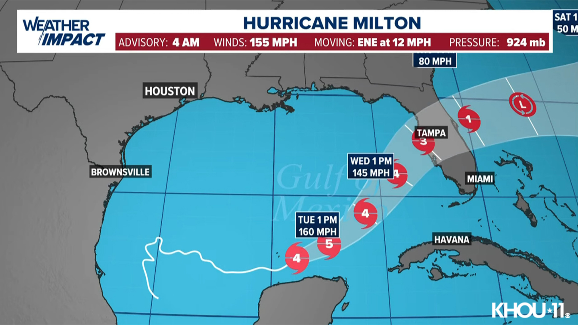 Category 5 Hurricane Milton is moving through the Gulf of Mexico on the way to Florida. This is the latest track.