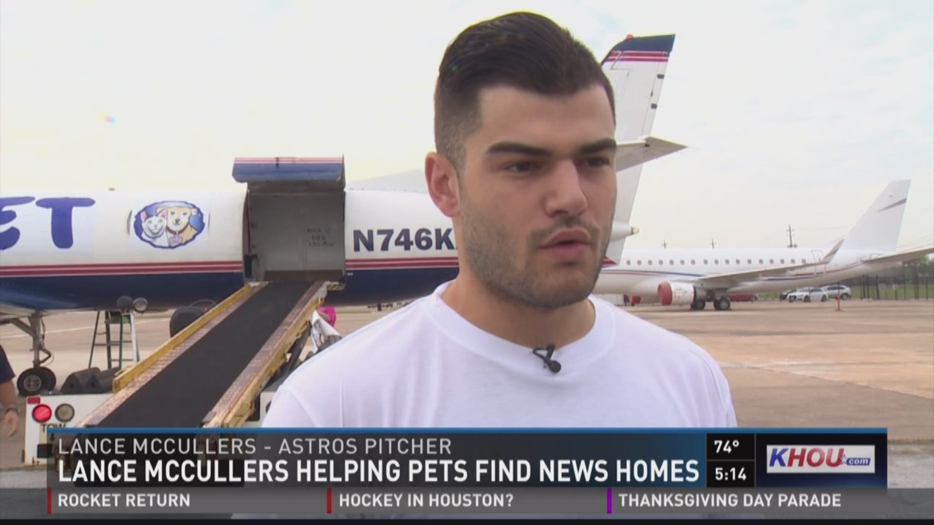 Astros pitcher Lance McCullers was on hand Thursday when pets left homeless by Hurricane Harvey were flown to their new homes in Los Angeles. McCullers' foundation donated money to the organizations working to help the animals.