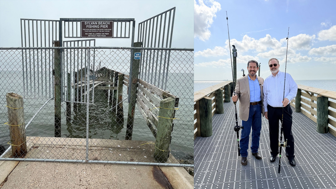 La Porte celebrates reopening of repaired Sylvan Beach Pier | khou.com