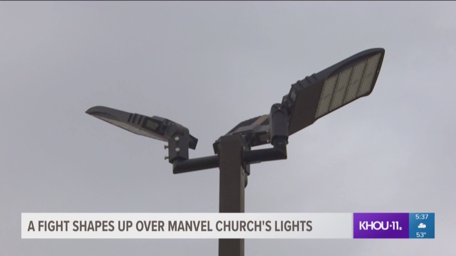 A church in Manvel is alleging harassment by the city after the church installed flood lighting in its parking lot.