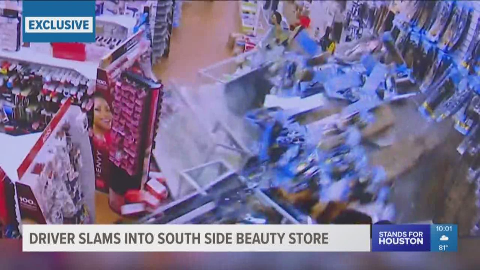 WATCH: Woman plows car into Houston beauty store | khou.com