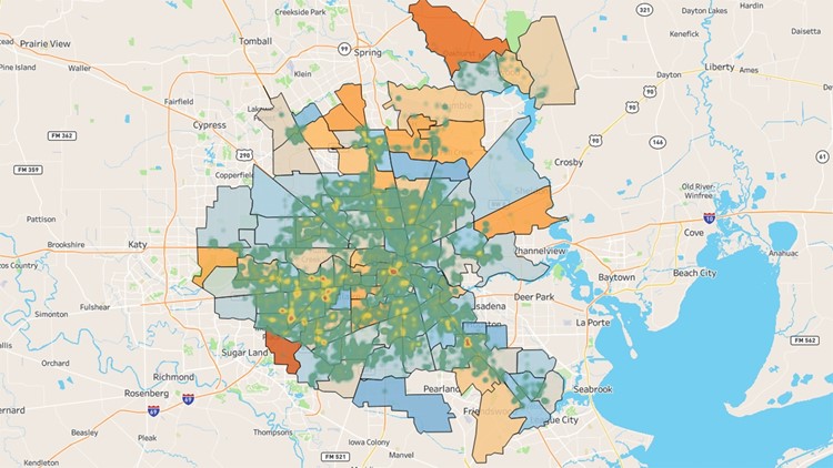 This map shows the biggest violent crime increases in Houston ZIP codes