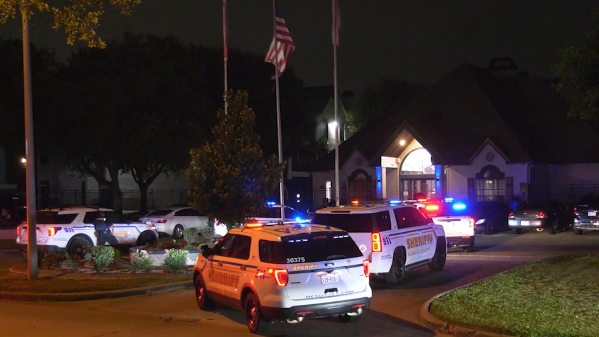 Harris County Sheriff's Office investigators give an update on a deadly shooting at an apartment complex off West Road on Sunday, May 25, 2025.