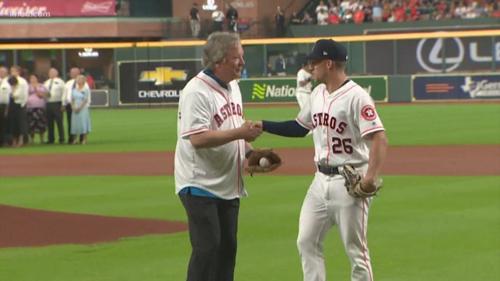 The Astros celebrated the 50th anniversary of the Apollo 11 mission on Monday with 11 runs and a special guest throwing out the first pitch, Neil Armstrong's son, Eric Armstrong.