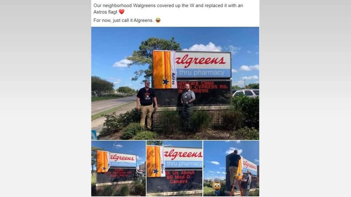 No go logo: Cypress Walgreens hides W with Astros banner