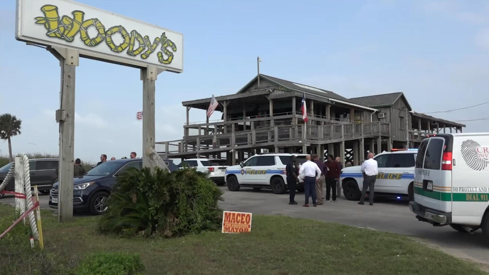 Authorities give an update after a man was shot and killed by Galveston police at Woody's Bar on Wednesday, May 8, 2024.