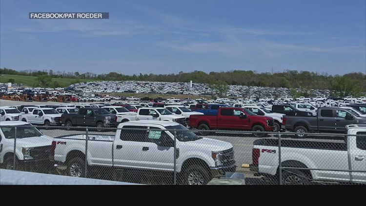 Ford F-150 trucks crowd Kentucky Speedway as company faces microchip shortage