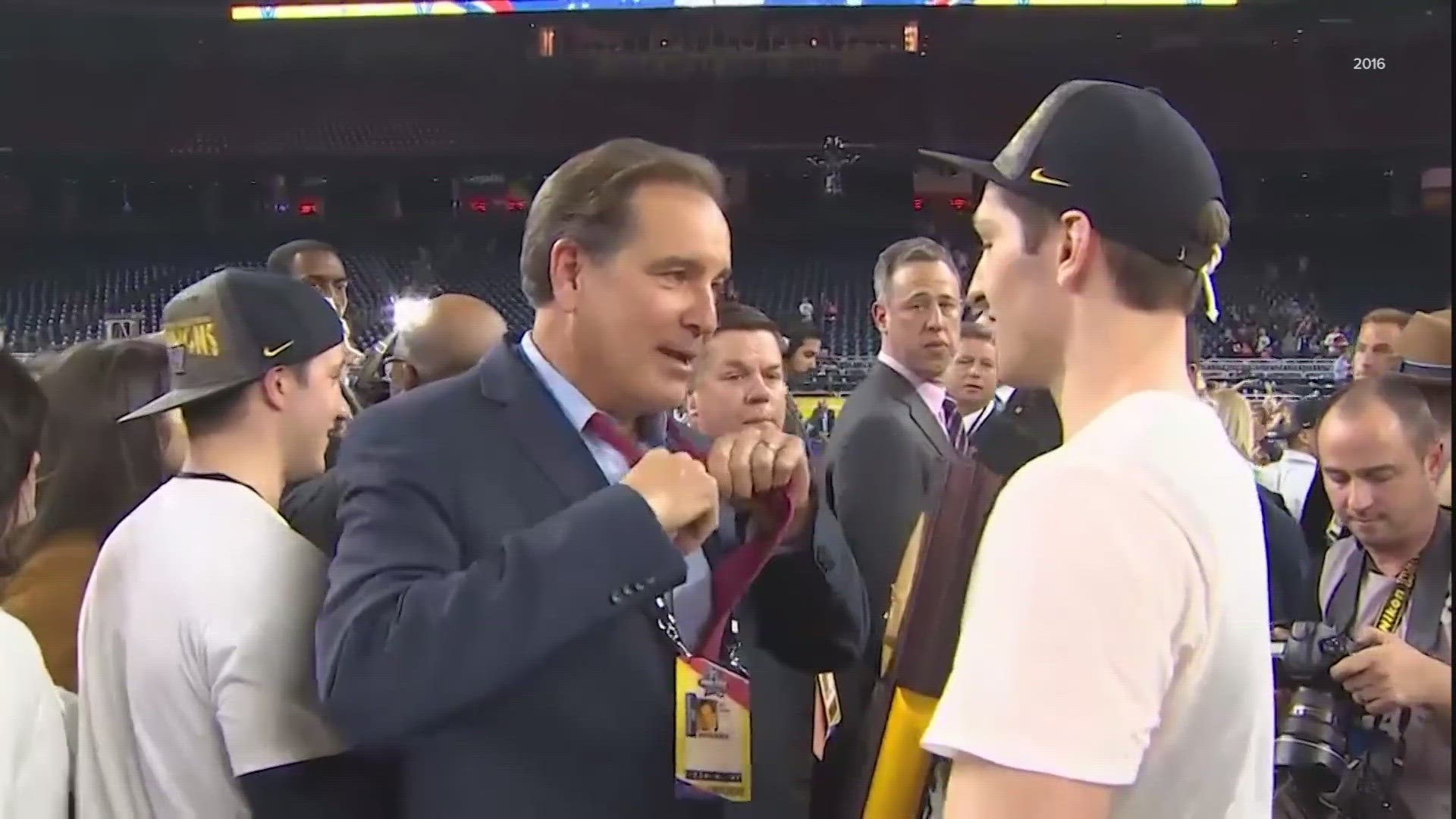 It's been a tradition for Jim Nantz to hand out a tie to an outstanding player in the game.