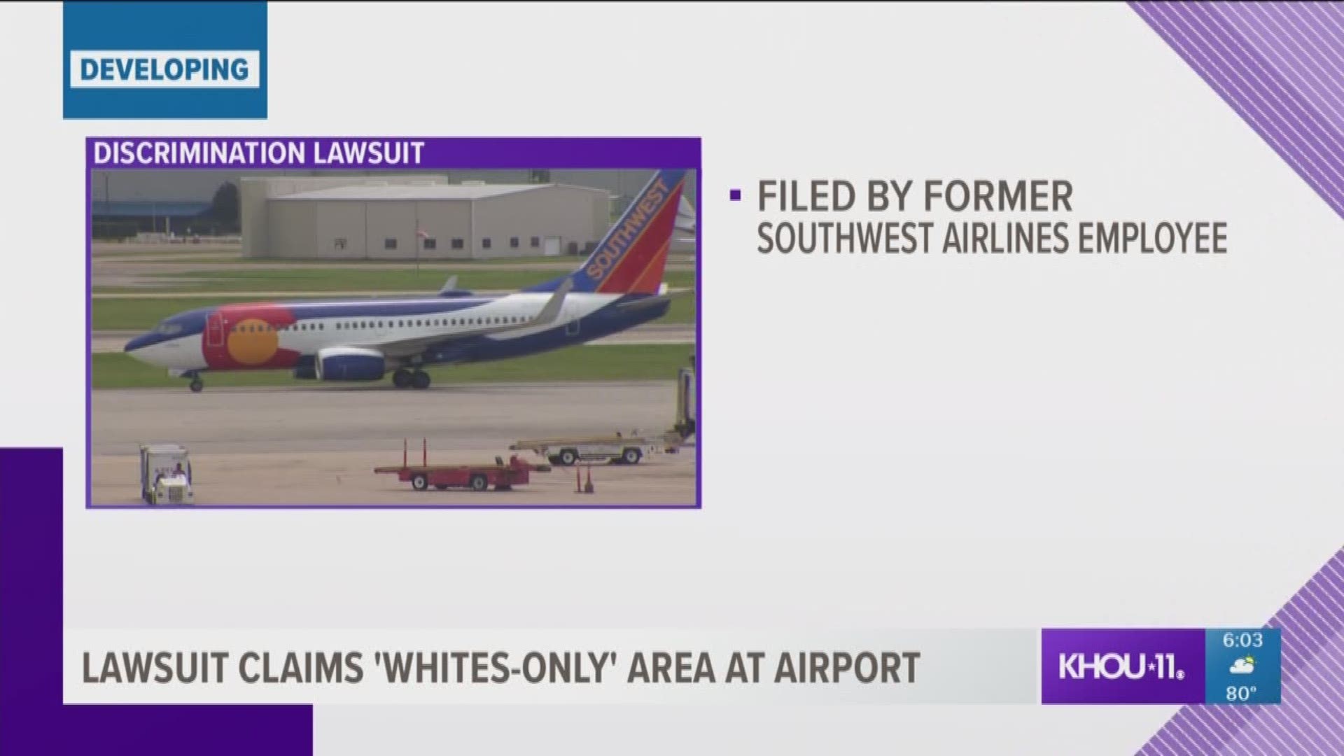 A former Southwest Airlines employee has filed a lawsuit against the airline claiming ?extreme race discrimination.? Jamel Parker?s lawsuit accuses Southwest of allowing employees to create a whites-only break room at Hobby Airport.  Parker, who was fired