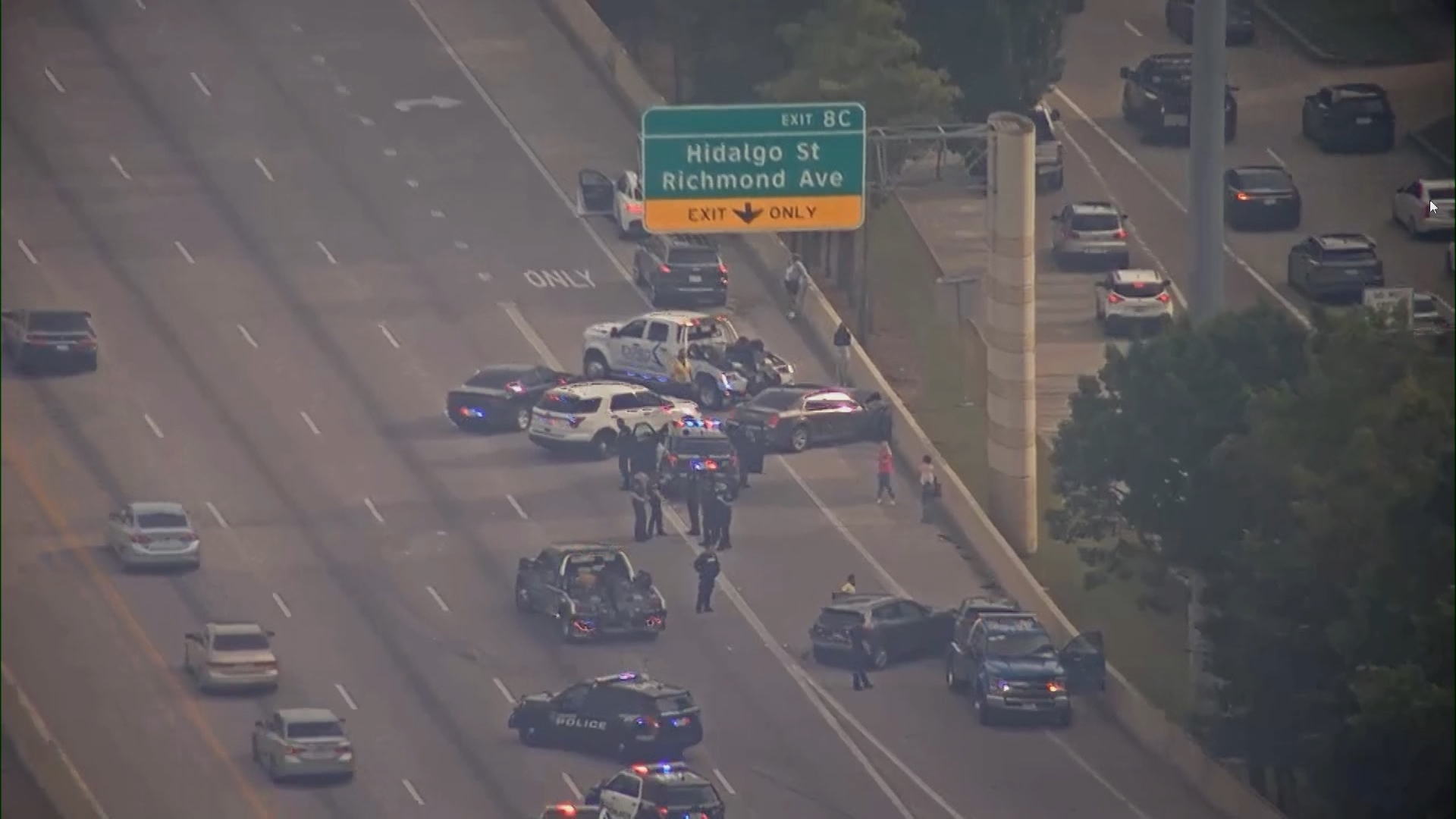 Police said the chase involved a possibly stolen vehicle. According to Houston TranStar, three lanes and the entrance ramp were closed.