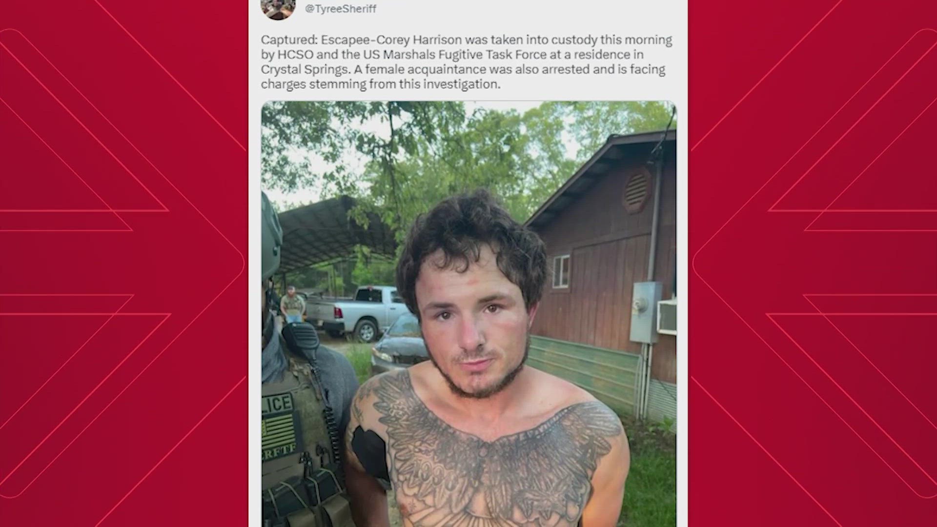 The fourth and final escaped inmate from Mississippi was arrested by the Hines County Sheriff’s Office and the U.S. Marshals Fugitive Task Force.