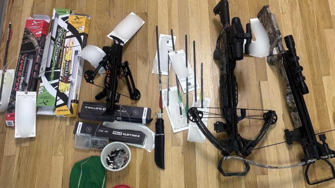 Officials said several incidents happened in residential neighborhoods, where wardens recovered crossbow bolts from front yards and porches.
