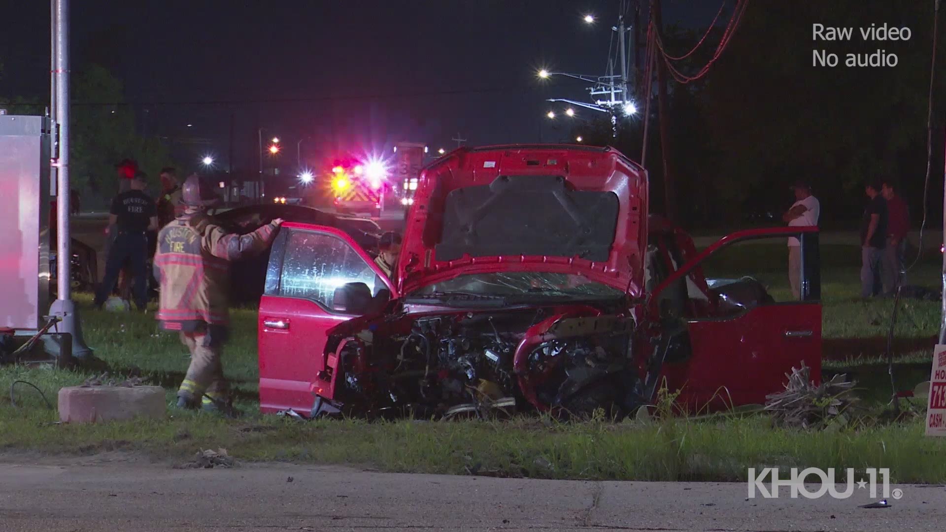 Firefighters had to free a man trapped in the wreckage of a pickup truck after a major crash in northeast Houston late Tuesday.