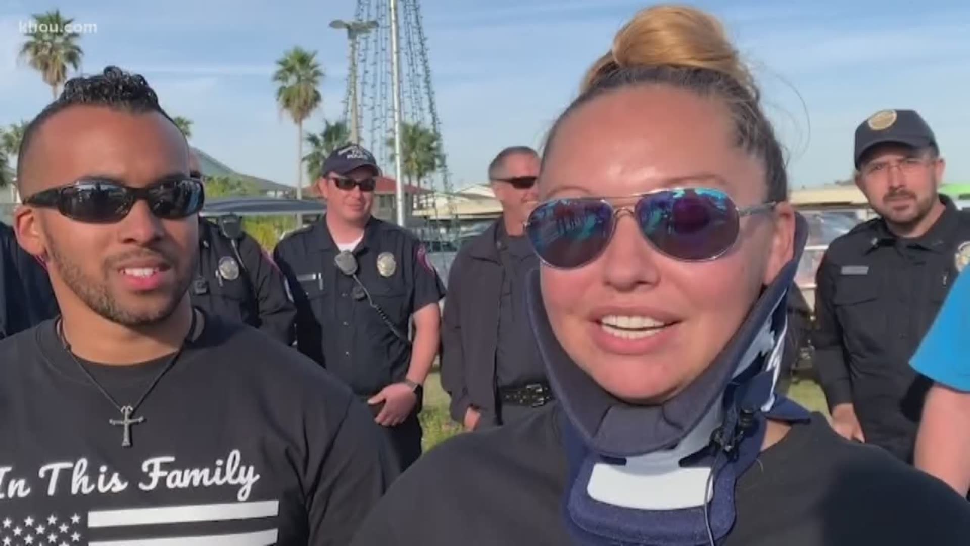Jamaica Beach police officer Kristen Ornelas is still getting back in the swing of things since she was pulled from a mangled police cruiser.