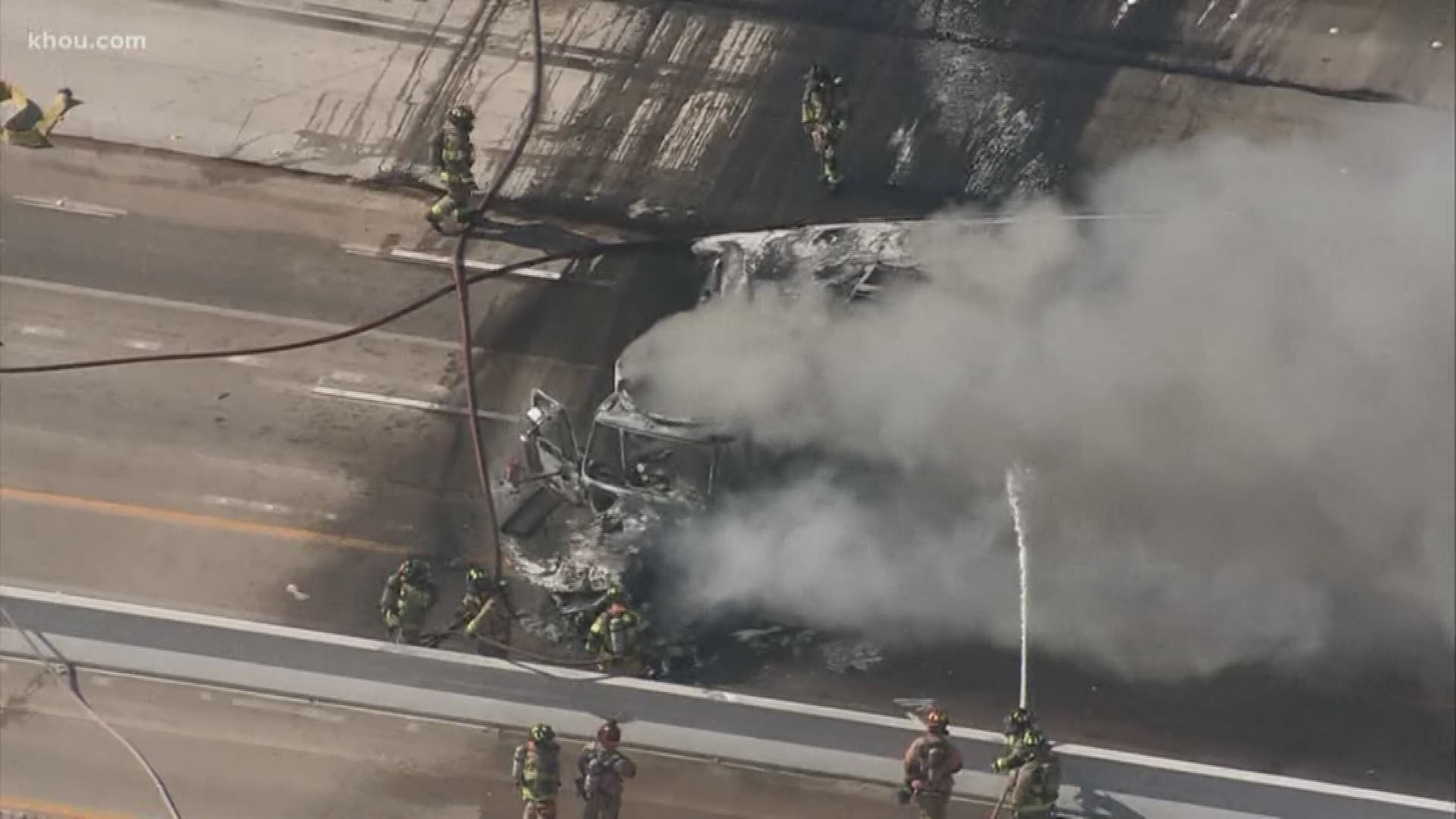 Beltway 8-South was shut down heading east at Highway 288 due to an earlier truck crash and fire that also burned a boat.