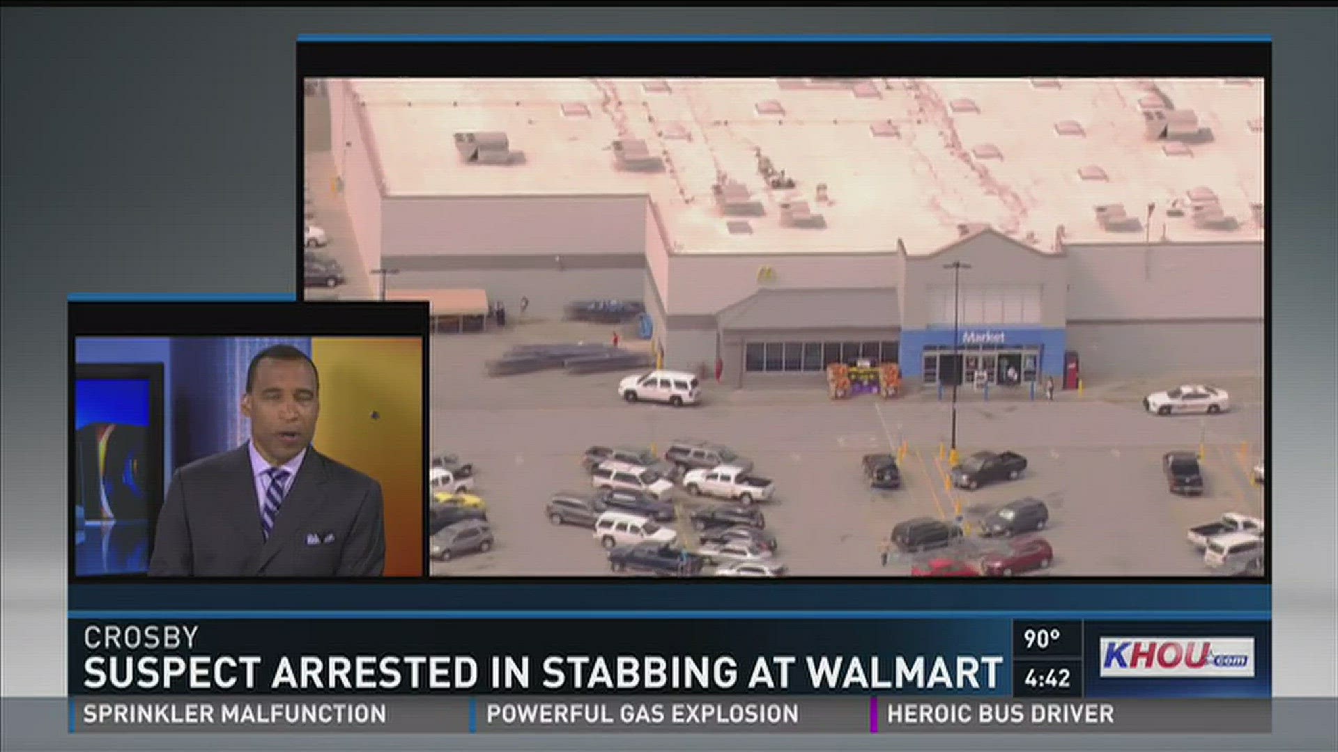 The Harris County Sheriff's Office says a person was stabbed in the parking lot of a Walmart store in the Crosby area.