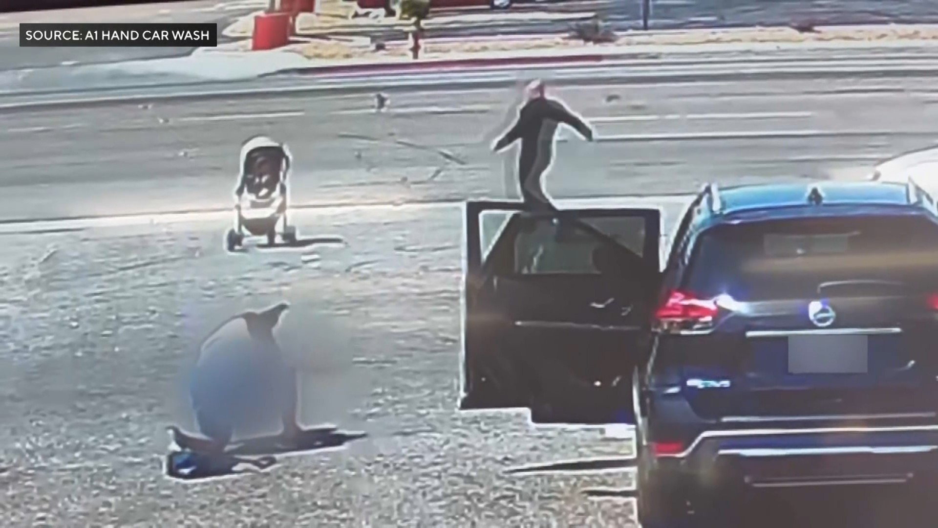 A good Samaritan rescued a baby in a runaway stroller headed for a busy roadway in California.