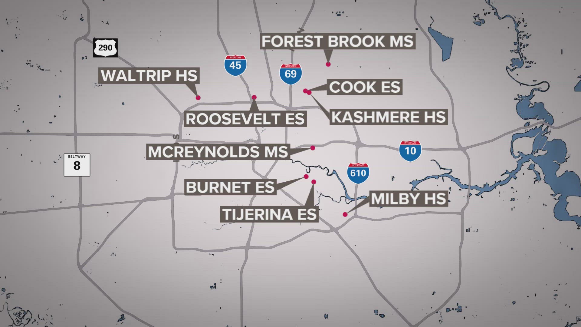 Nine schools are near dangerous crossings. Families can request bussing if the route to walk is dangerous.